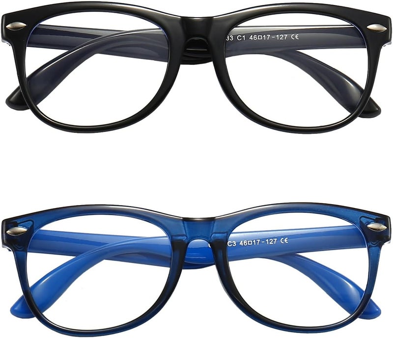 FANNYGO Store 2 Pack kids Blue Light Blocking Glasses For Girls And Boys Computer Blue Light Blocking Glasses For Age 3-11 (Black + Dark blue) - Image 2